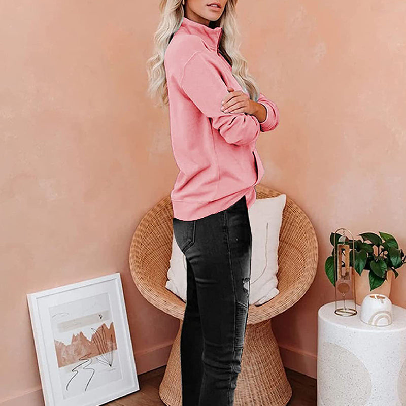 Solid Color Zip Up Collar Sweatshirt