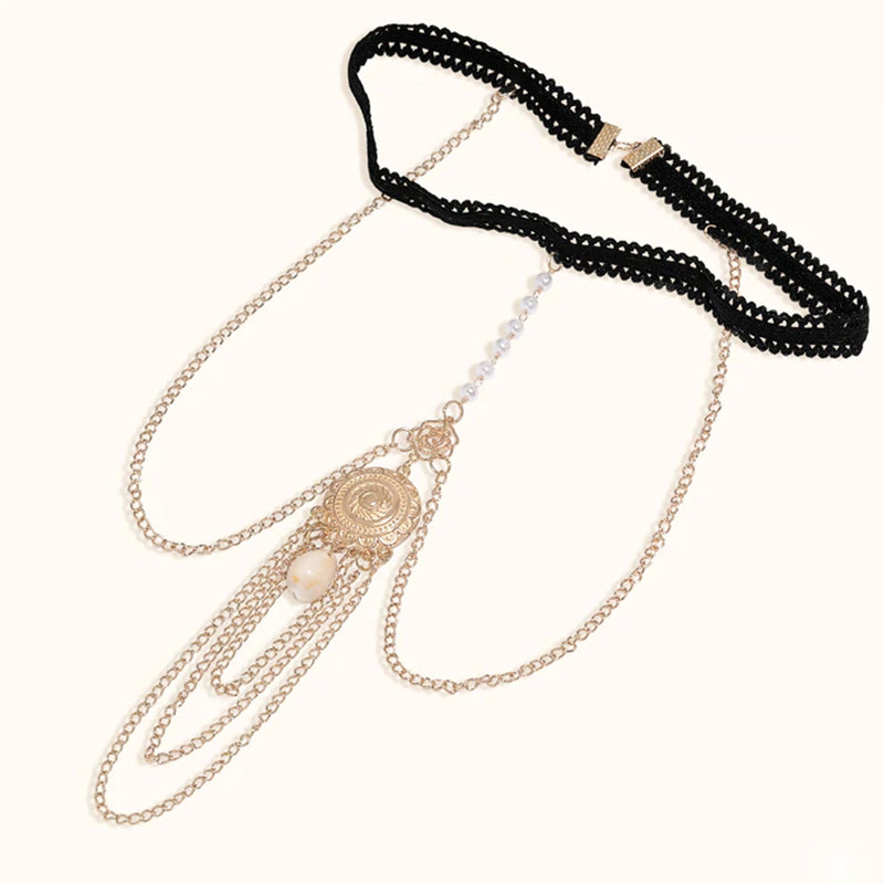 Turquoise Pendant Layered Leg Chain