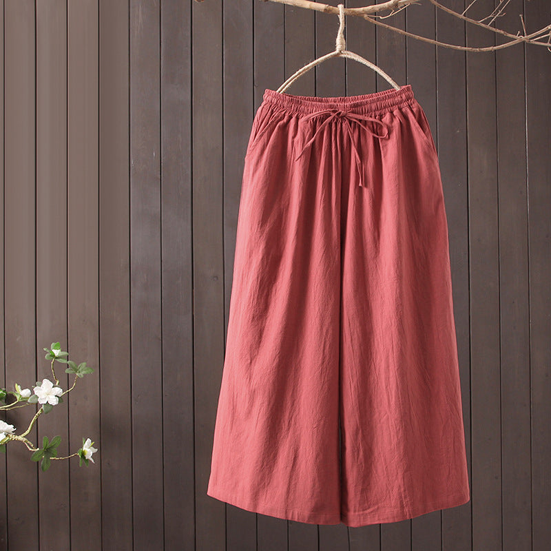 Casual Cotton and Linen Wide-leg Trousers