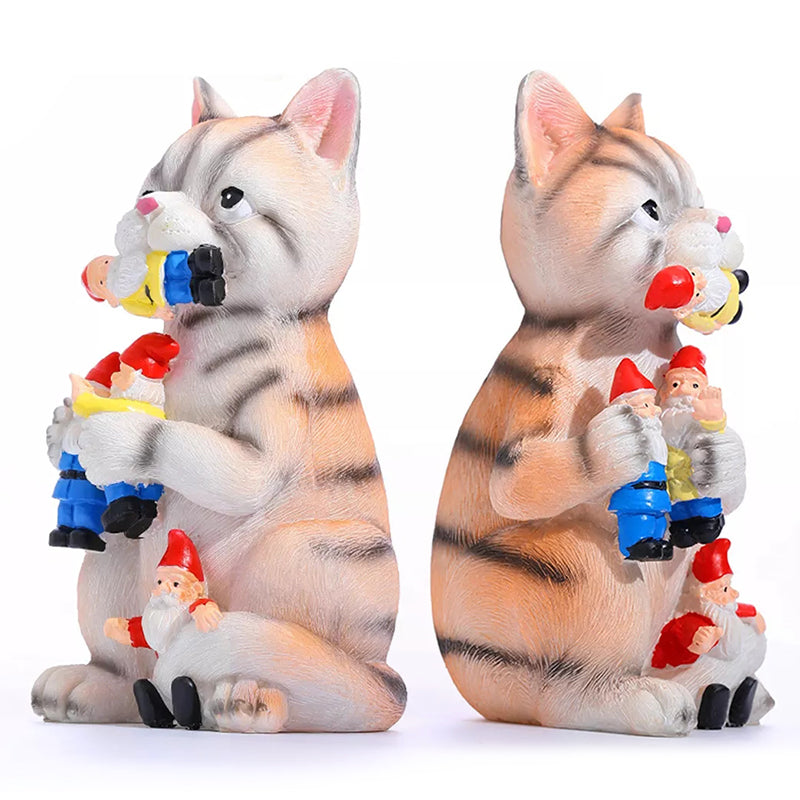 Cat Eating Gnomes Statue
