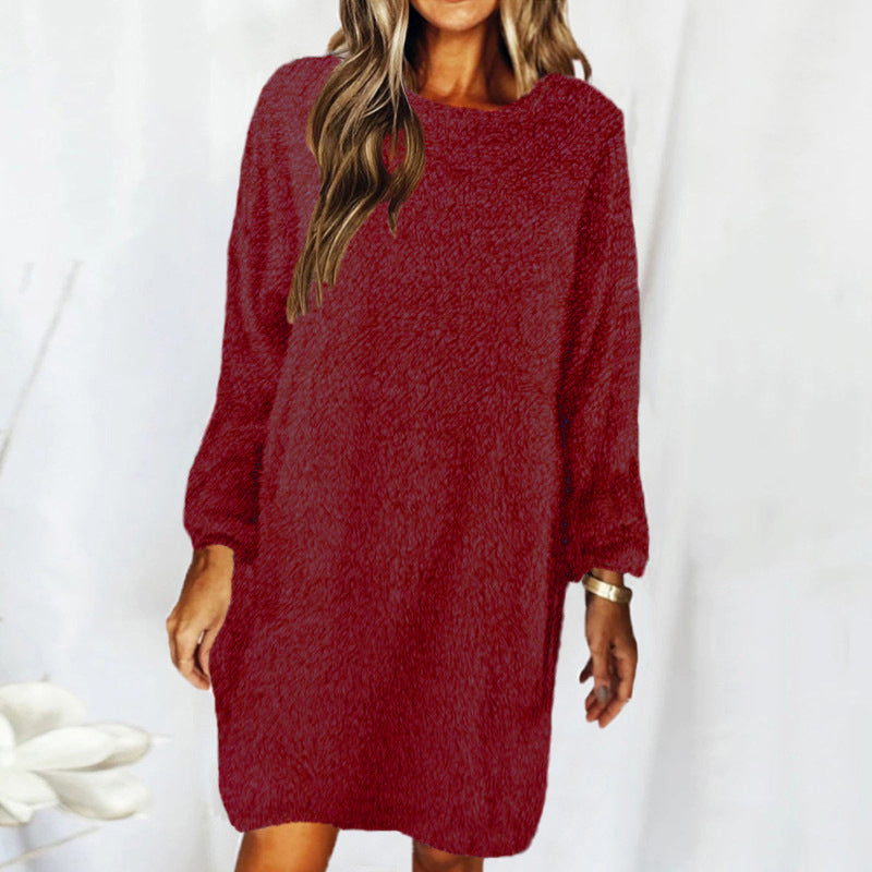 Long Sleeve Plush Sweater Dress