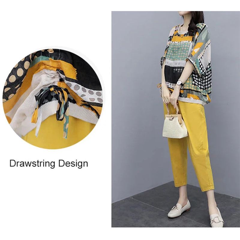 Women Printed Cotton Linen Two-piece Set