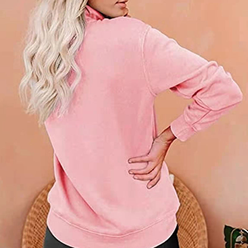 Solid Color Zip Up Collar Sweatshirt