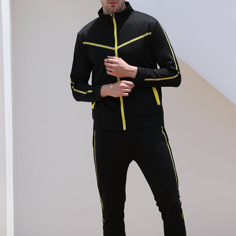 Men's Sports Standing Collar Zip Shirt Set