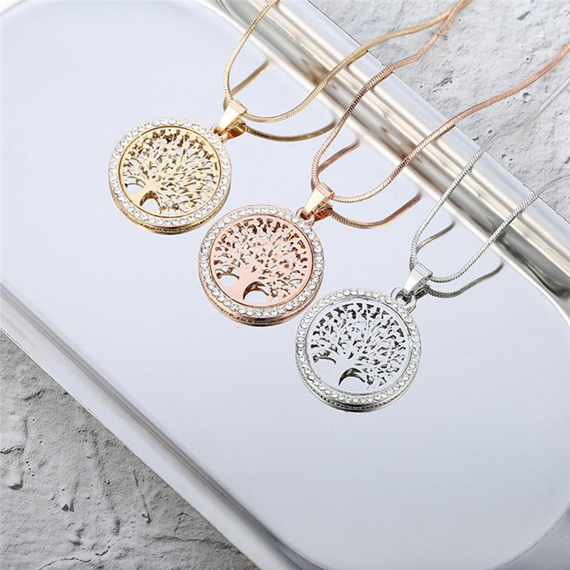 Hollow out Tree of Life Studded Necklace