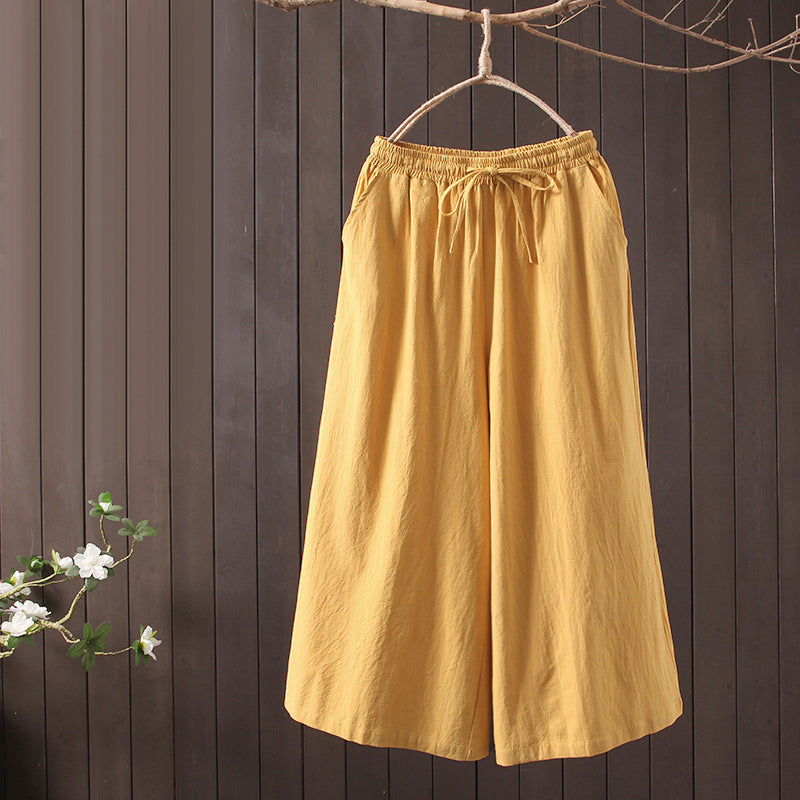Casual Cotton and Linen Wide-leg Trousers