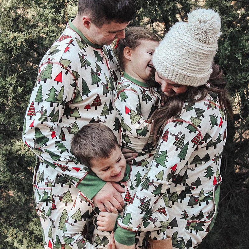 Green Little Christmas Tree Print Family Matching Onesie Pajamas