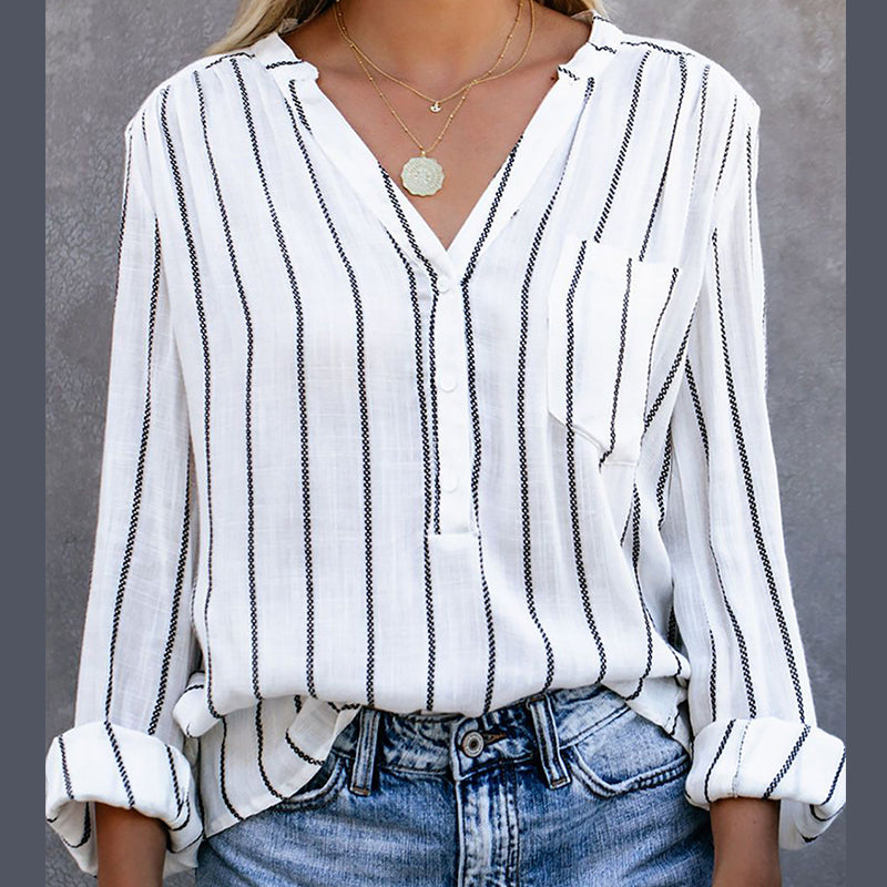 V Neck Long Sleeve Top Loose Pullover Shirt