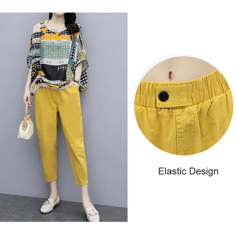Women Printed Cotton Linen Two-piece Set
