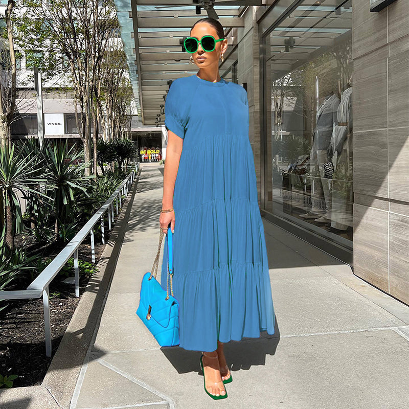Button Solid Color Ruffled Plus Size Dress