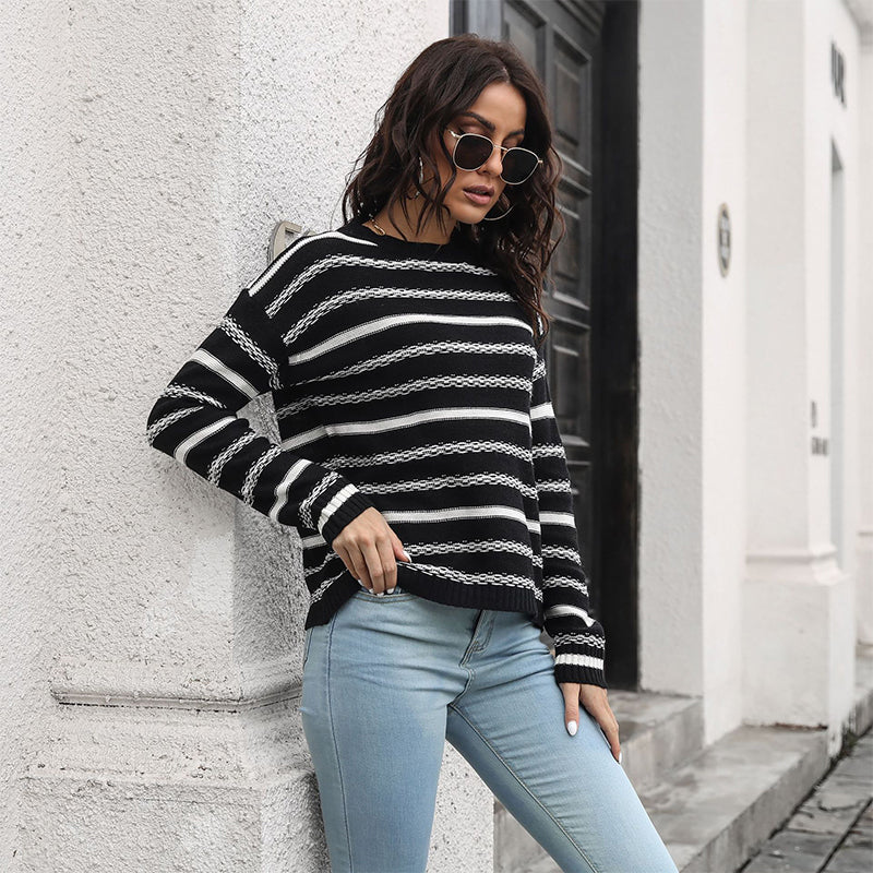 Crew Neck Striped Oversized Sweater