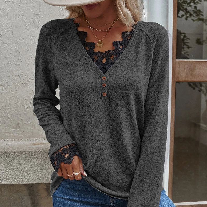 V Neck Lace Knit T-Shirt