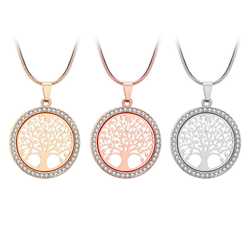 Hollow out Tree of Life Studded Necklace