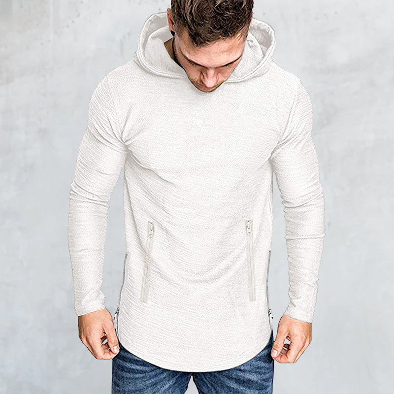 Solid Color Hooded Long Sleeve T-Shirt