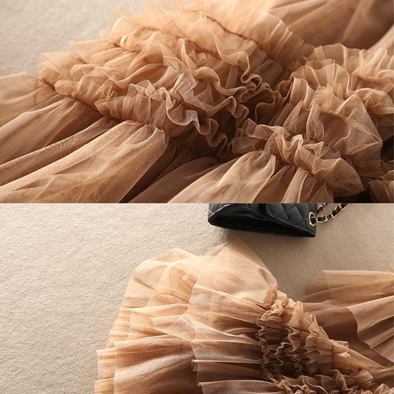 Beautiful Khaki asymmetrical design Tulle Tiered Fall Skirt