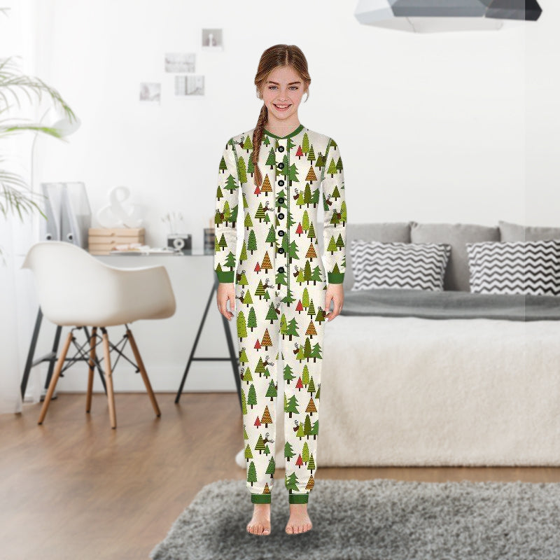 Green Little Christmas Tree Print Family Matching Onesie Pajamas