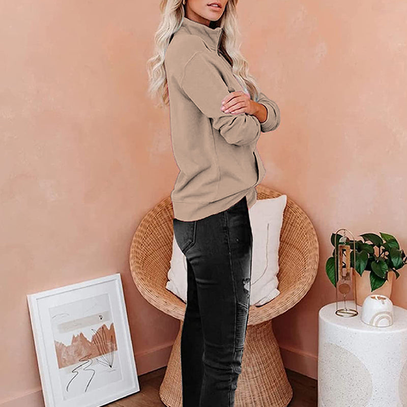 Solid Color Zip Up Collar Sweatshirt