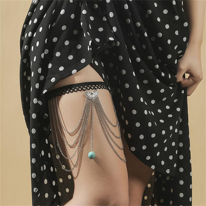 Turquoise Pendant Layered Leg Chain
