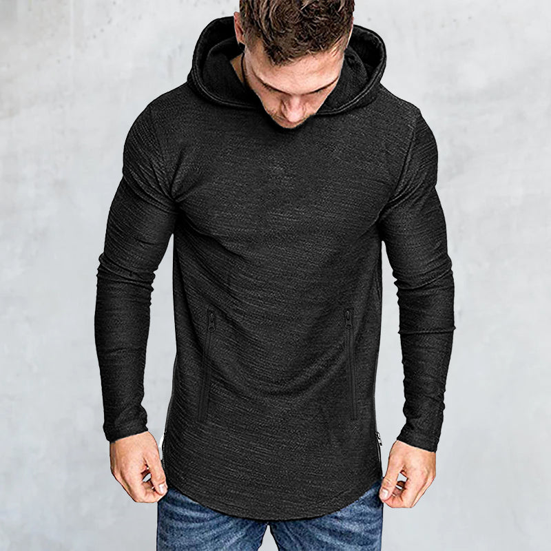 Solid Color Hooded Long Sleeve T-Shirt