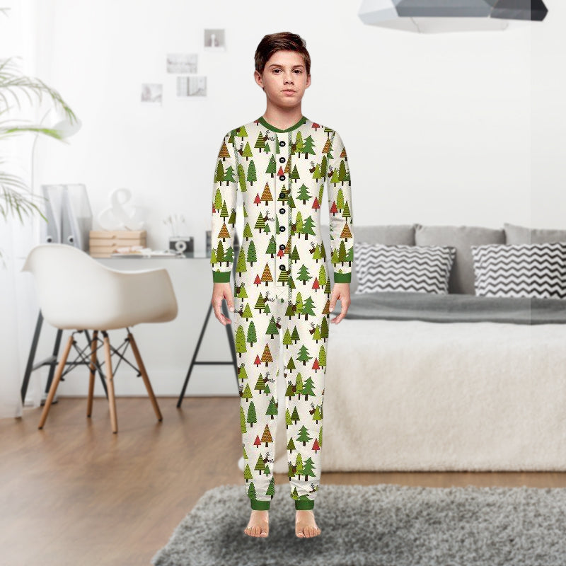 Green Little Christmas Tree Print Family Matching Onesie Pajamas