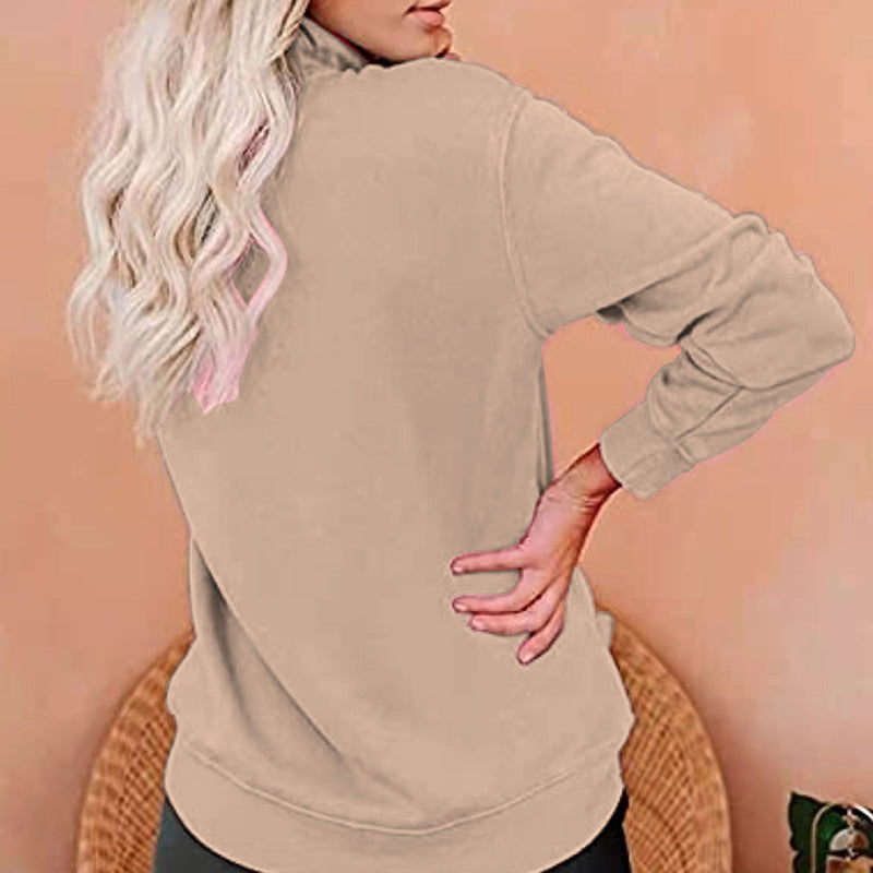 Solid Color Zip Up Collar Sweatshirt