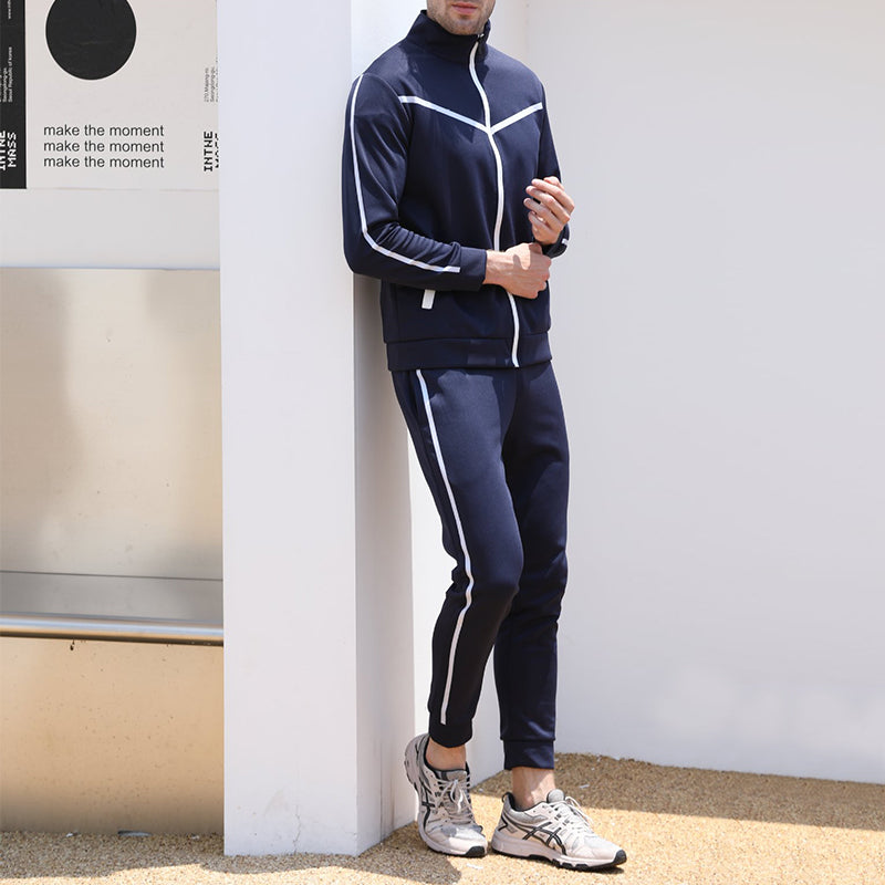 Men's Sports Standing Collar Zip Shirt Set