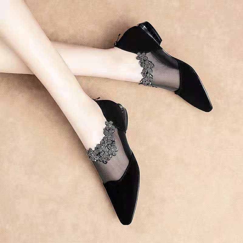 RHINESTONE STONE HOLLOW HEEL SHOES