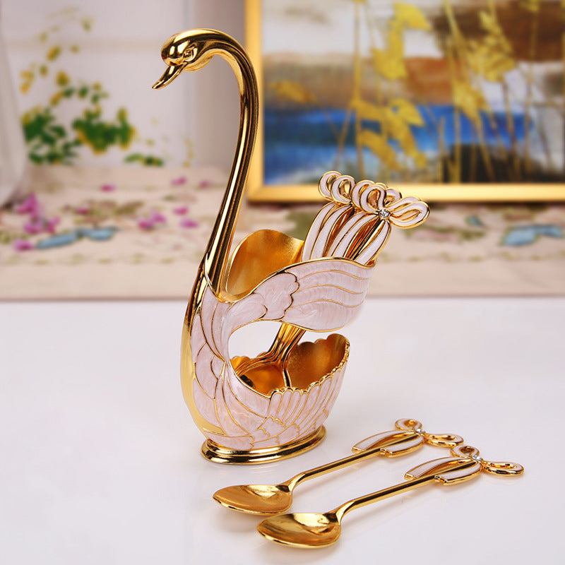 Home Decoration Swan Dessert Spoon/Fork Tableware Set