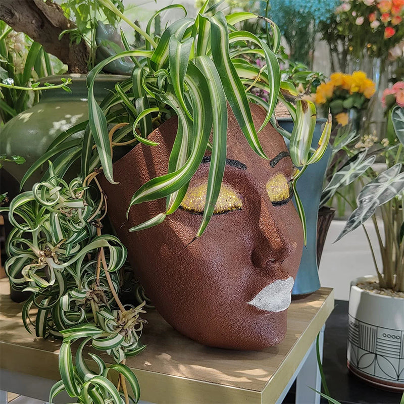 Resin Goddess Human Face Flower Pot