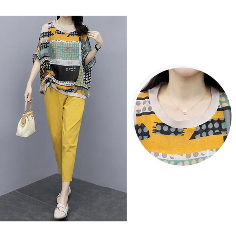 Women Printed Cotton Linen Two-piece Set