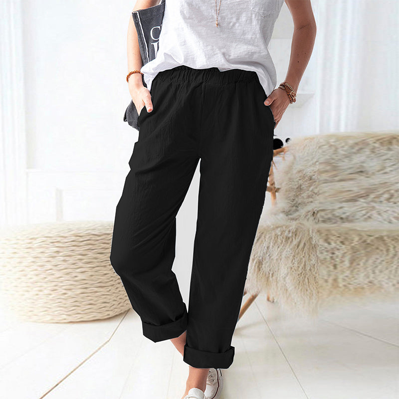 Solid Color Casual Loose Waist Pants