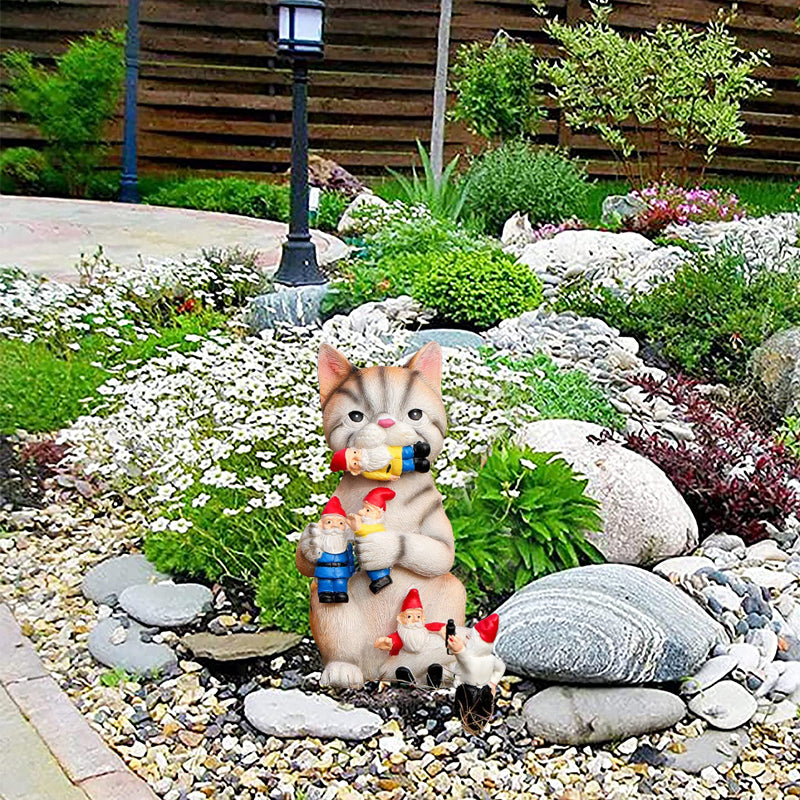 Cat Eating Gnomes Statue