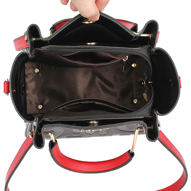 Soft Leather Embossed Shoulder Bag