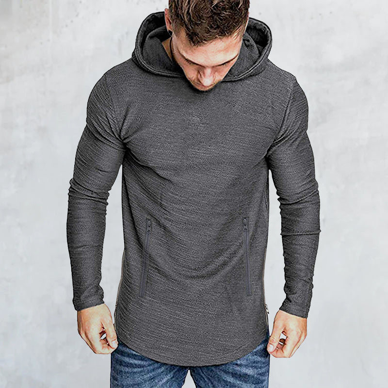 Solid Color Hooded Long Sleeve T-Shirt