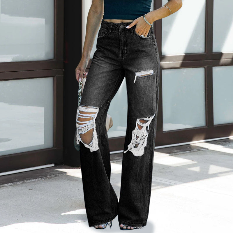 Women Wide Leg Distressed Jeans