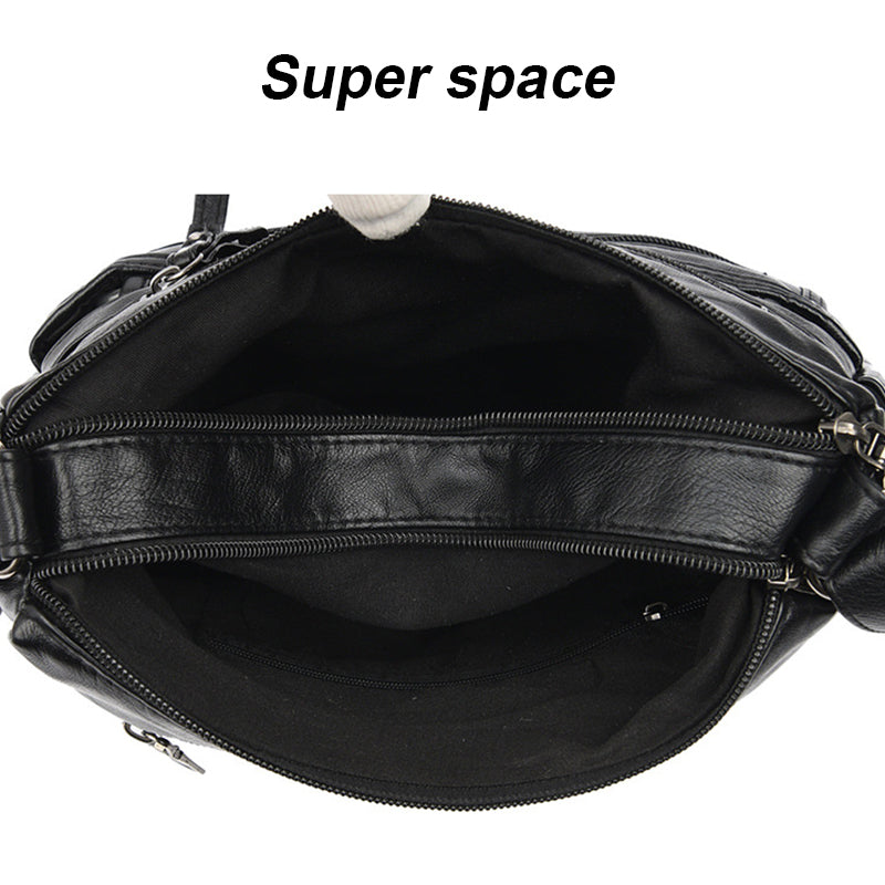 Multi-zipper Soft Leather Bag