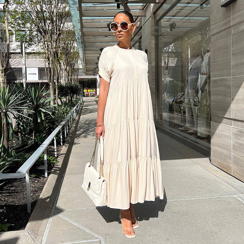 Button Solid Color Ruffled Plus Size Dress