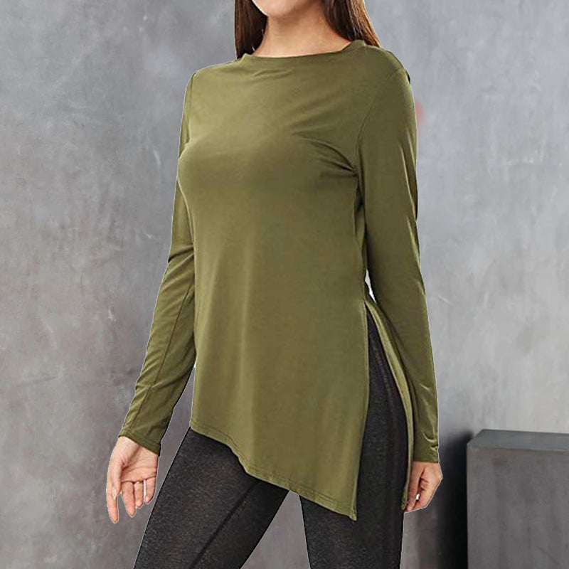 Round Neck Irregular Solid T-Shirt