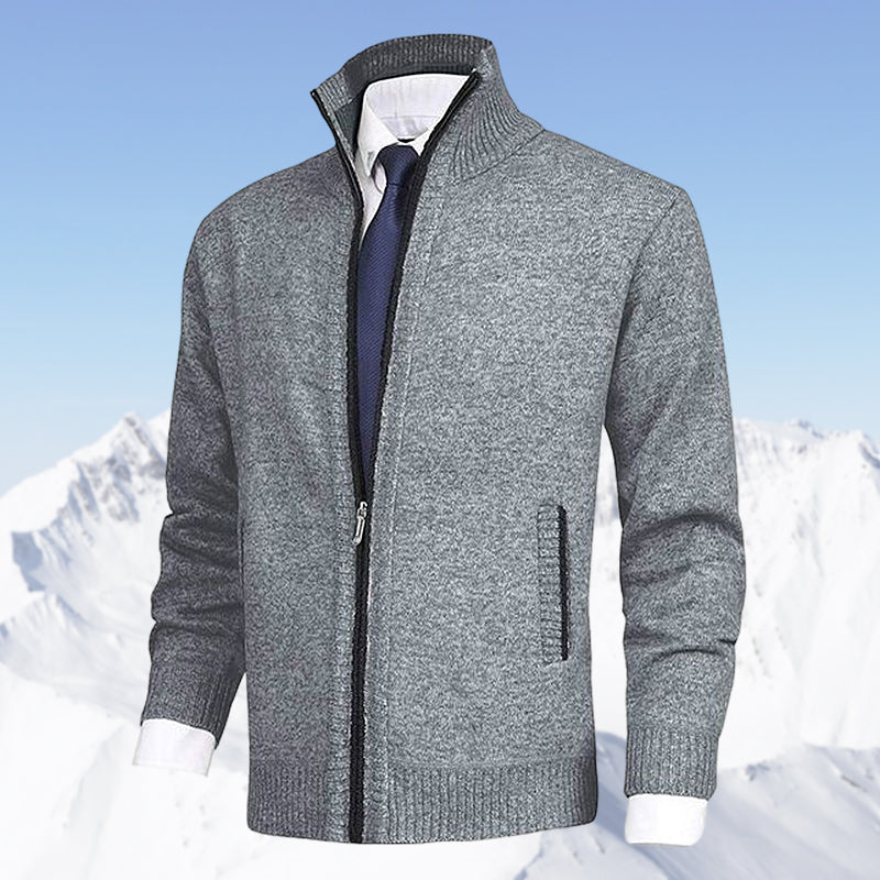 Men's Fashion Solid Color Stand Collar Cardigan Sweater Knit Jacket