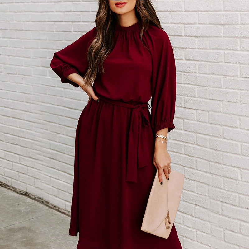 Women's Crew Neck Dress with Belt