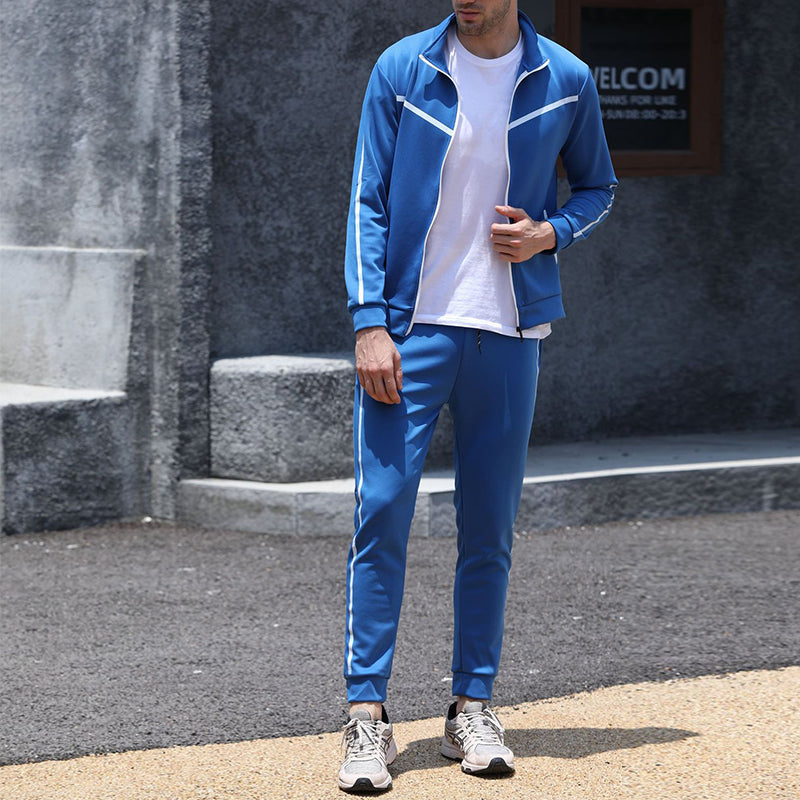 Men's Sports Standing Collar Zip Shirt Set