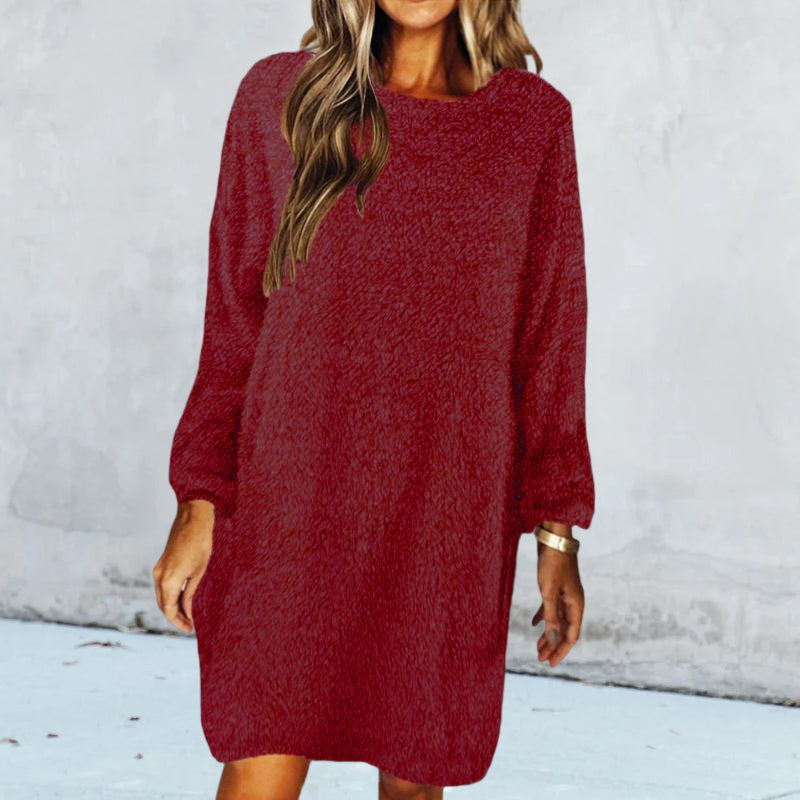 Long Sleeve Plush Sweater Dress