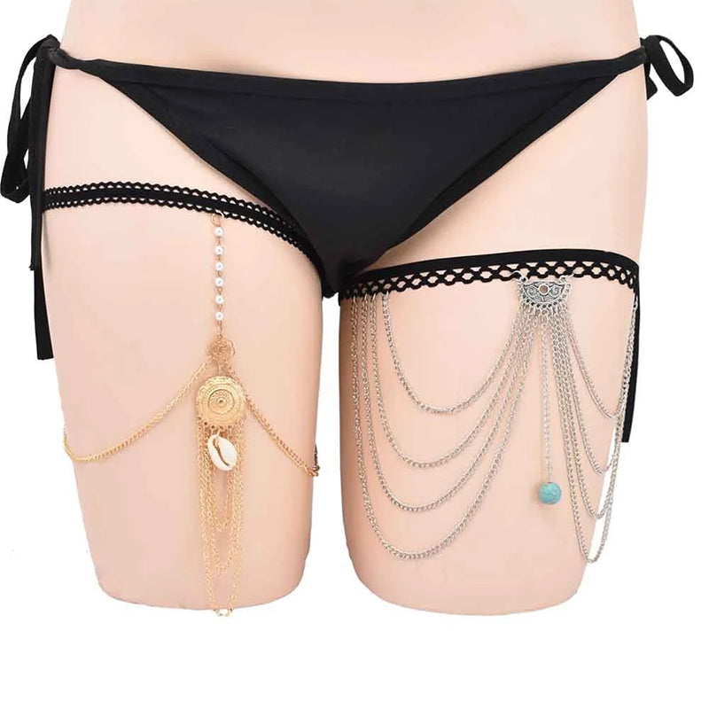 Turquoise Pendant Layered Leg Chain