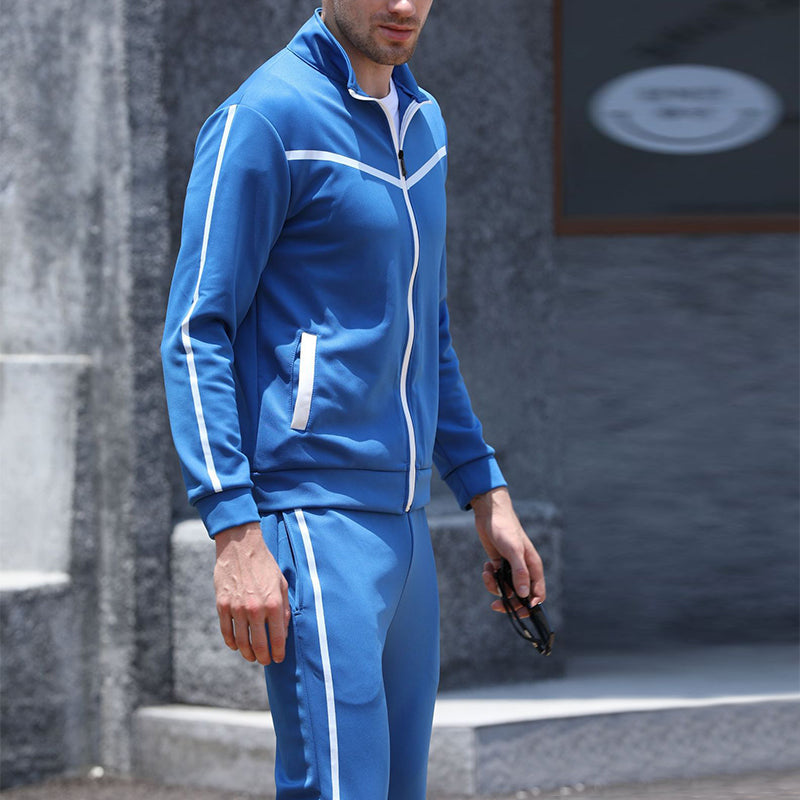 Men's Sports Standing Collar Zip Shirt Set