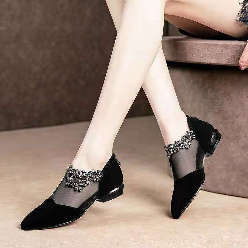 RHINESTONE STONE HOLLOW HEEL SHOES