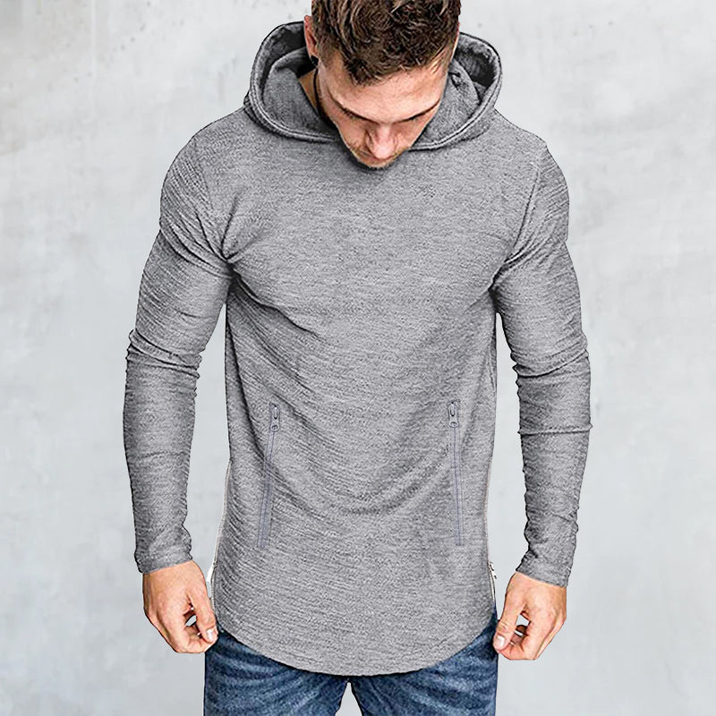 Solid Color Hooded Long Sleeve T-Shirt