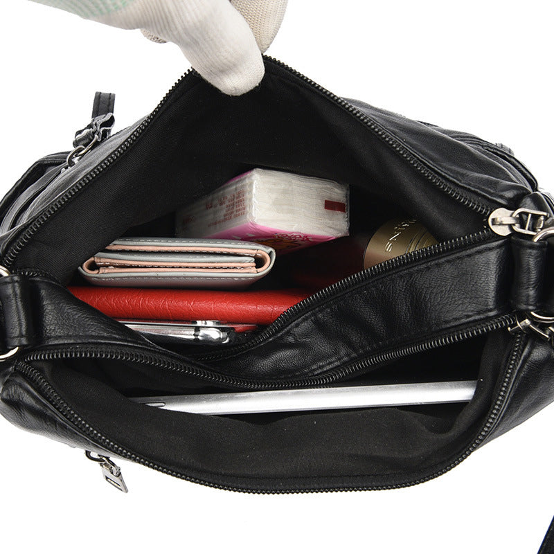 Multi-zipper Soft Leather Bag