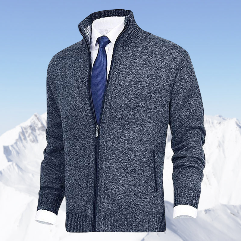 Men's Fashion Solid Color Stand Collar Cardigan Sweater Knit Jacket