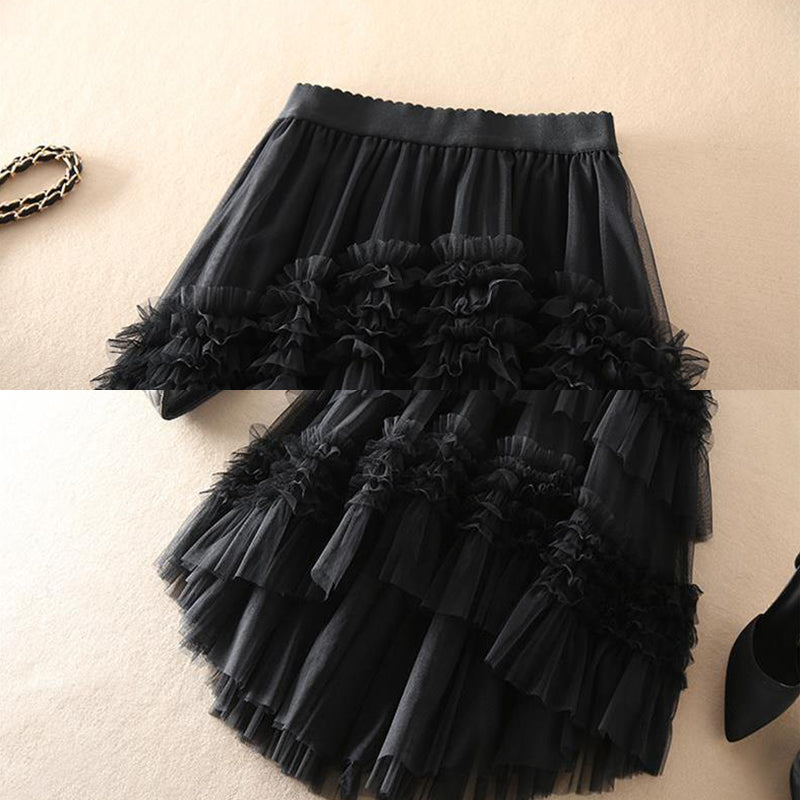 Beautiful Khaki asymmetrical design Tulle Tiered Fall Skirt