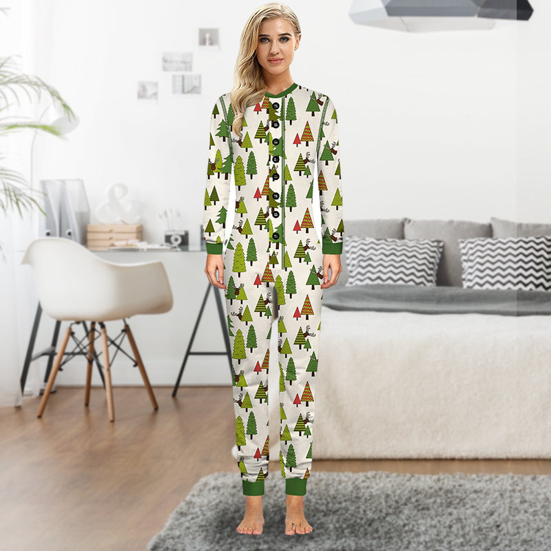Green Little Christmas Tree Print Family Matching Onesie Pajamas